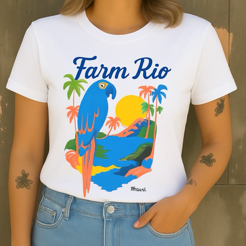 Camiseta Feminina Algodão Premium Tropical Brasil Arara Estampada Colorida Casual Verão