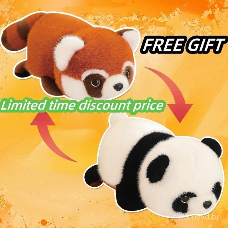 Pronta Entrega: Brinquedo de Pelúcia Panda Vermelho Transformável 2 em 1, Boneco de Pelúcia de Guaxinim Vermelho, Presen