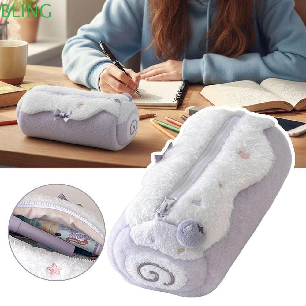 Bolsa De Caneta BLING , Lápis Roxo De Pelúcia , Rolo Suíço De Mirtilos , Saco De Armazenamento De Papelaria Portátil De