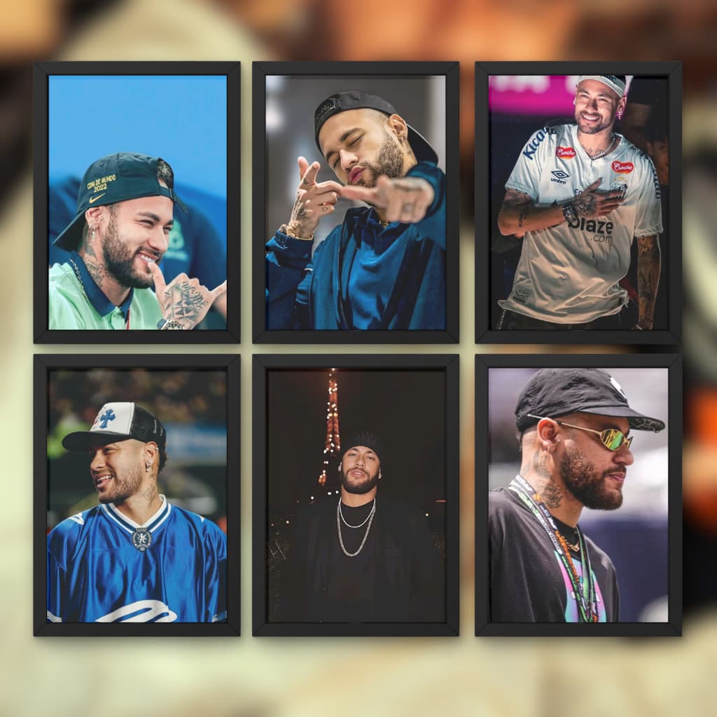 Quadro Decorativo Neymar Jr  Menino Ney Com Moldura Full HD em MDF 30x20cm Full HD