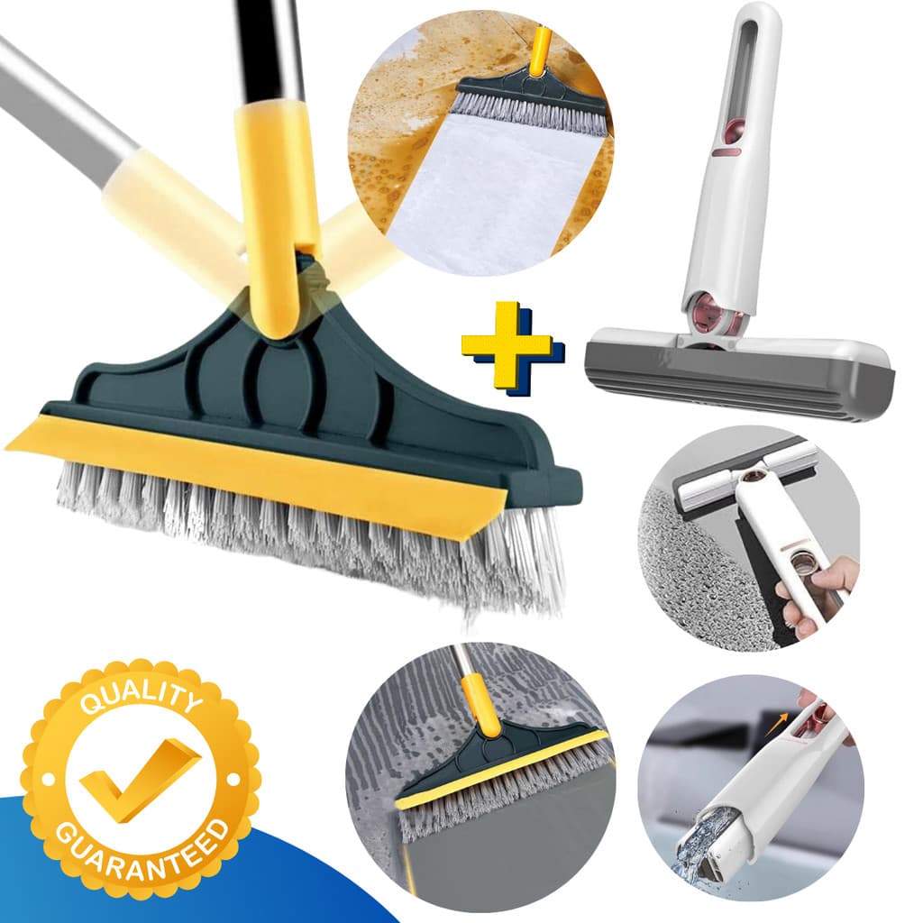 Escova Esfregão Limpeza  2x1 Vassoura Rodo Banheiro Box Azulejo + Mini MOP Rodo Mágico Pia MULTIUSO