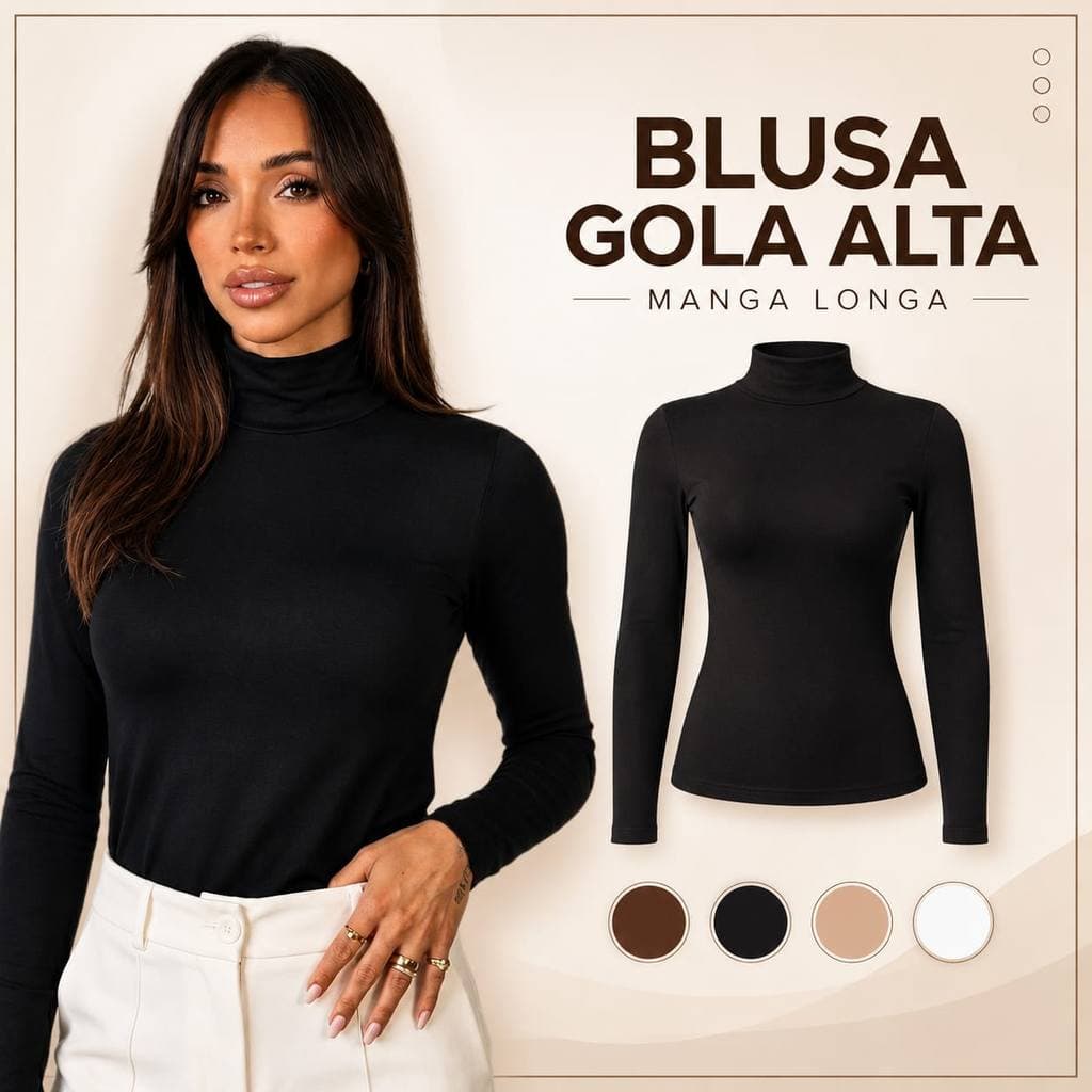 Blusa Feminina Manga Longa Cacharrel Gola Alta Segunda Pele Suplex Premium Moda Inverno