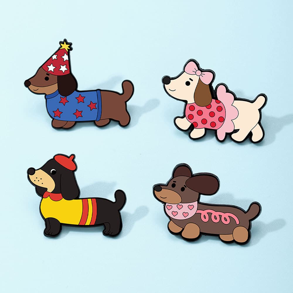 1 Pçs Dos Desenhos Animados Salsicha Cão Broche Pino Bonito Filhote De Cachorro Crachá Saco Lápis Caso Decoração Acessór