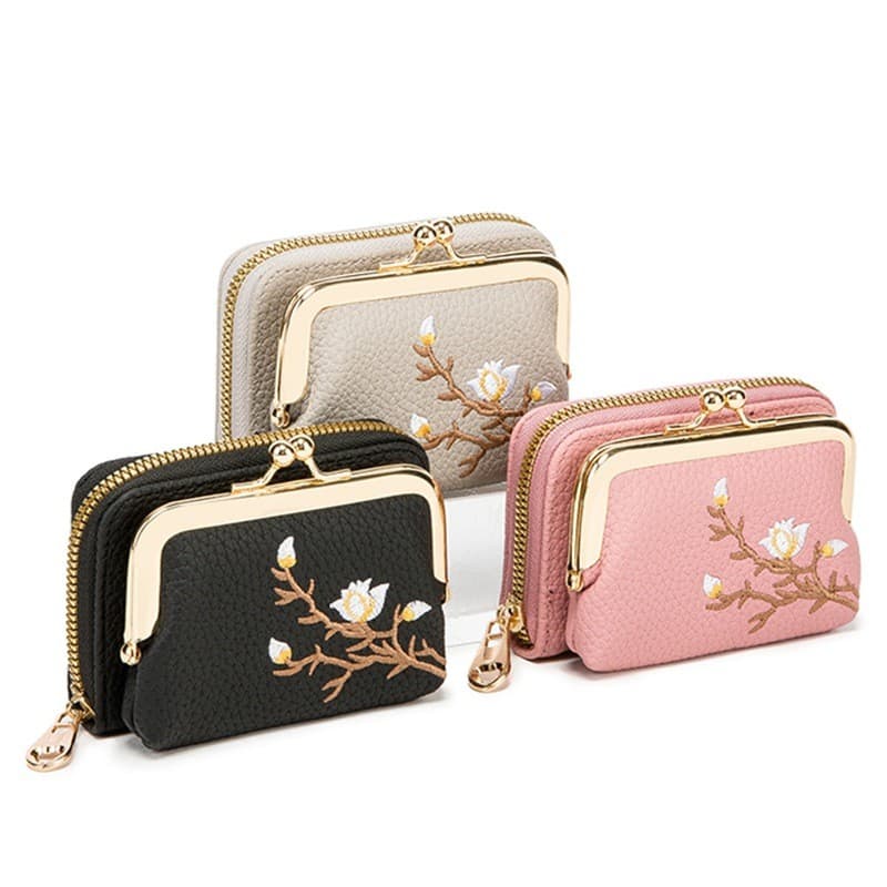 2025 novo estilo bordado Mini boca bolsa de moedas de ouro moda pequena carteira feminina grande capacidade titular do c