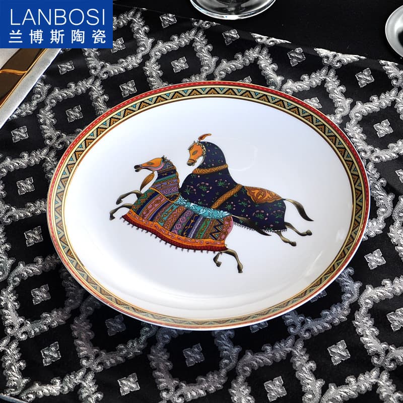 Estilo europeu osso China placa plana placa de osso Hotel restaurante prato jantar Dim Sum frutas prato frio 23cm conjun
