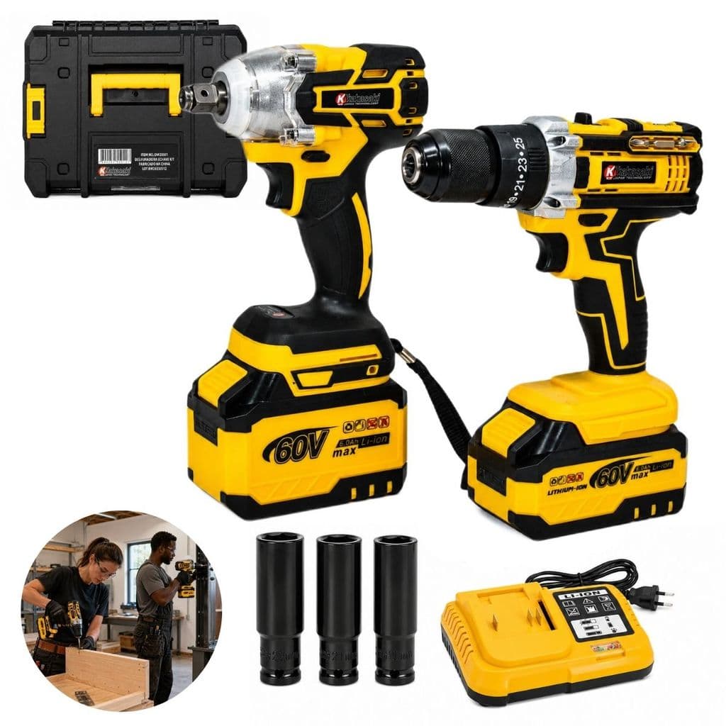 Kit 2 Em 1 Parafusadeira De Impacto + Chave De Impacto A Bateria 60V Com 3 Soquetes ENVIO IMEDIATO