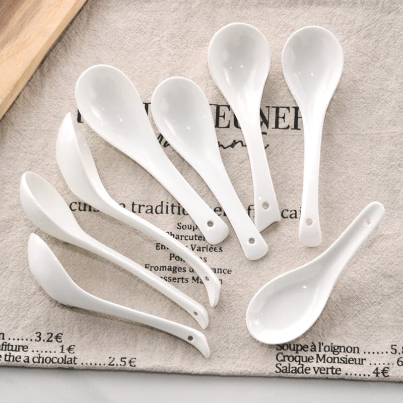 Casa osso China cisne branco puro colher pequena colher de porcelana pequena colher de arroz beber mingau colher comerci