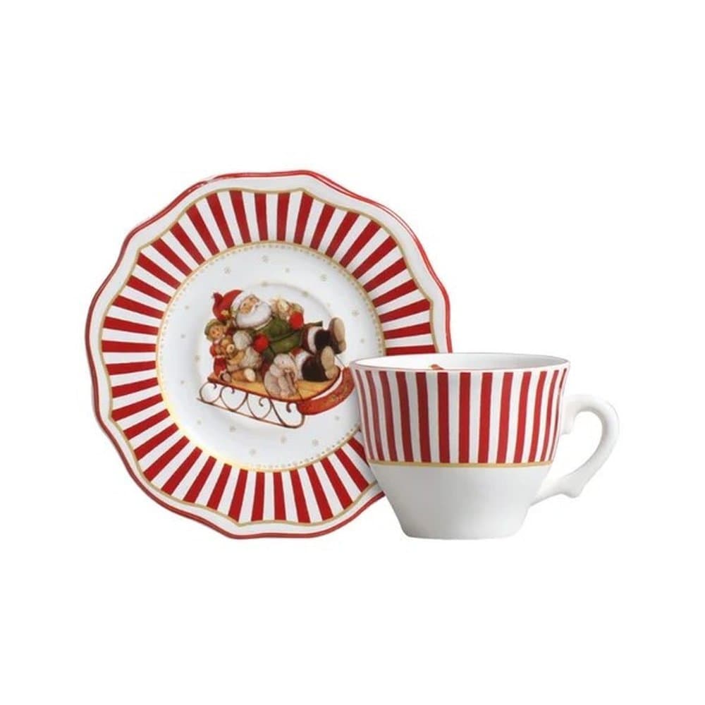 Xícara com Pires Filete Christmas Charm 100ml Cerâmica