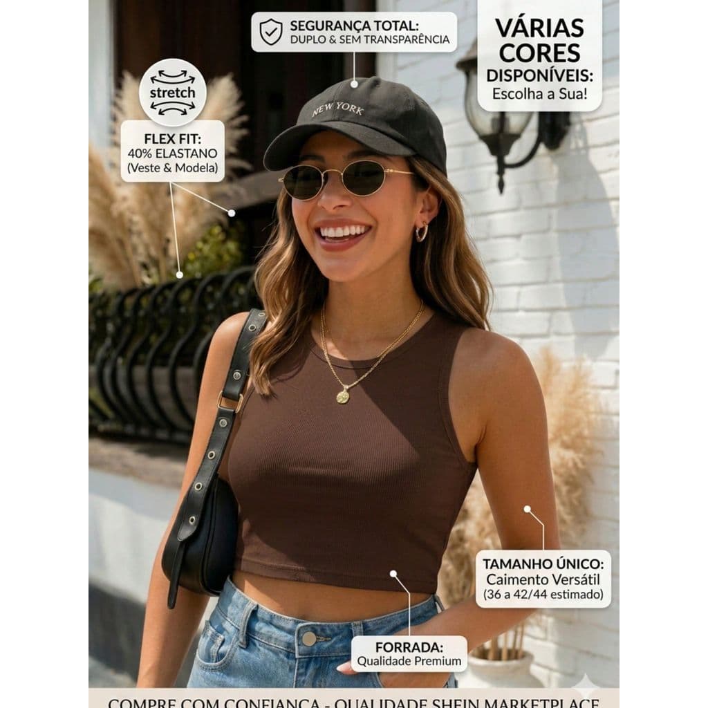 Cropped Feminino Crepinho Duplo Com Elastano Toque Segunda Pele