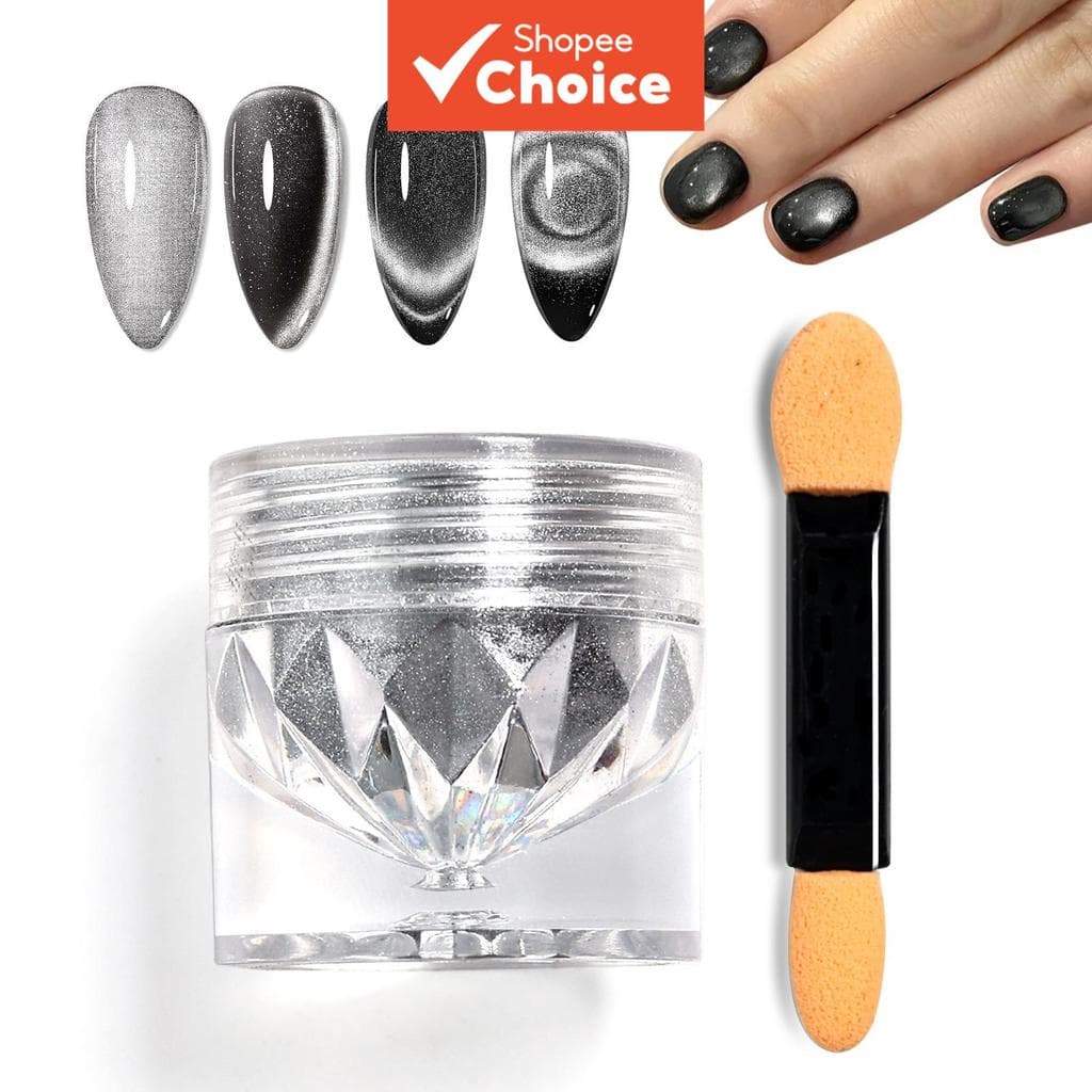 Pó Magnético Profissional para Esmalte em Gel Efeito Olho de Gato – Pigmento para Unhas “Água Clara” e “Lâmpada de Luz”