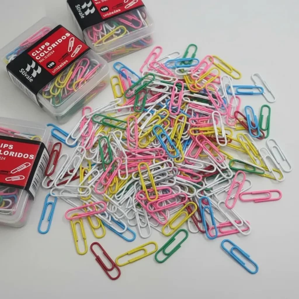 500 Clips Colorido Para Papel 28mm - Caixa Com 100 Unidades