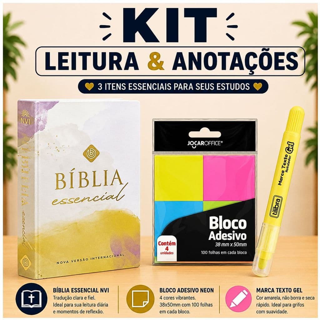 Kit Bíblia Sagrada Essencial Amarelo + Bloco Adesivo + Marca Texto