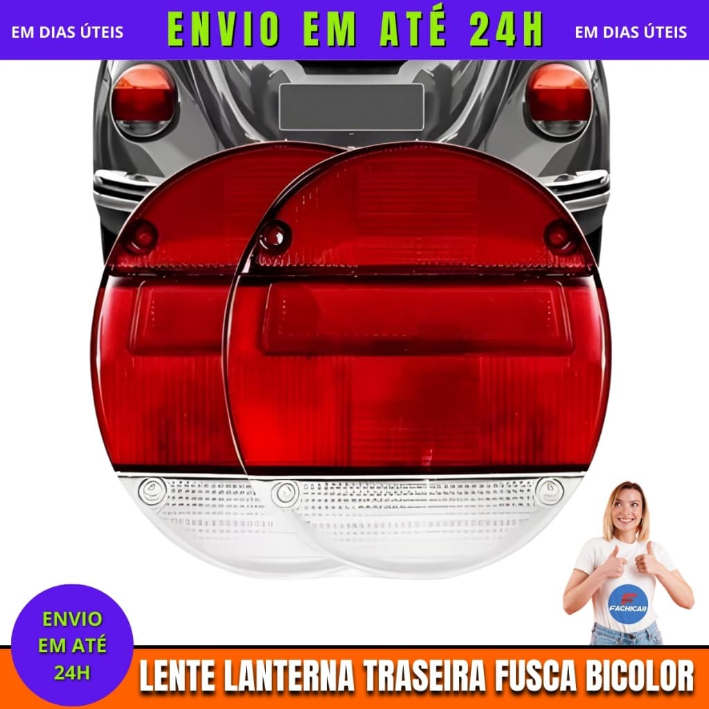Lente Lanterna Traseira Fusca Fafa Itamar Bicolor Vermelha e Cristal Par