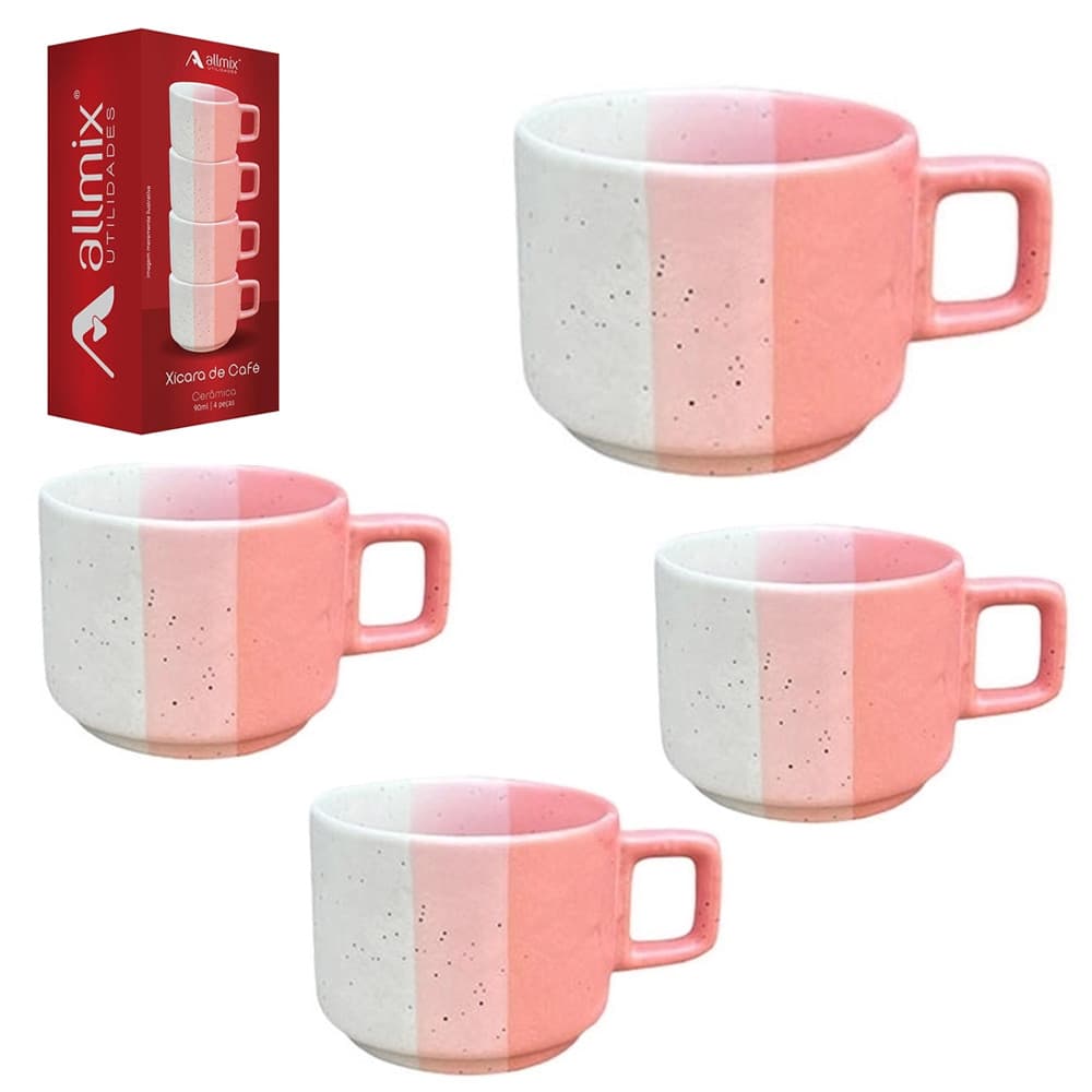 Jogo Kit de Xícaras de café 90ml Empilháveis Decorativas Rosa Azul