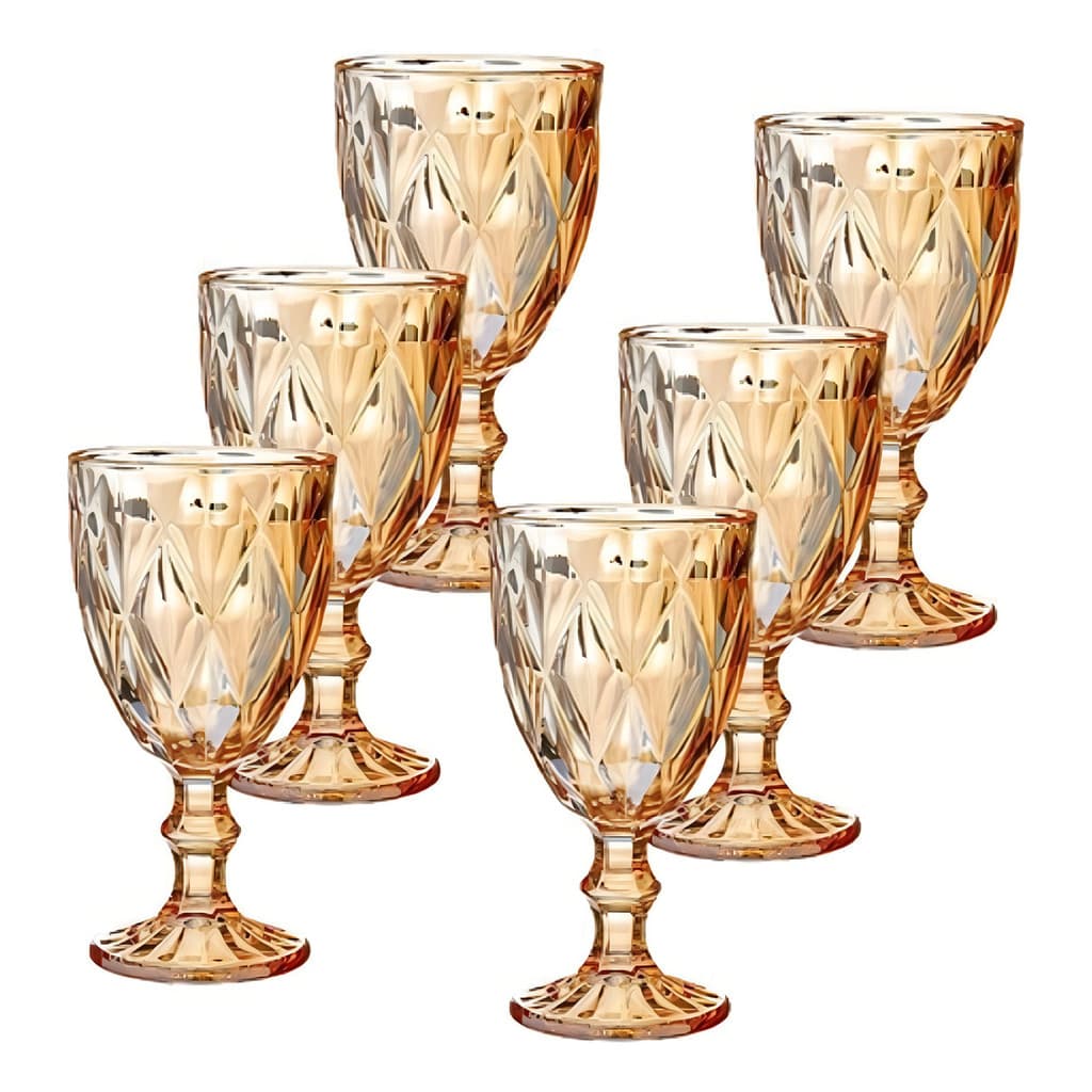 Conjunto Taça cor ambar diamante 340 ml vidro diamond 6 pç