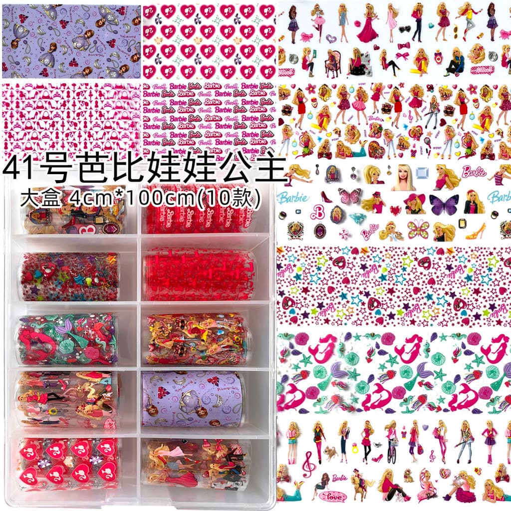 Conjunto de papel de transferência de Manicure caixa de adesivos de desenho animado Barbie Mickey HelloKitty estampa de