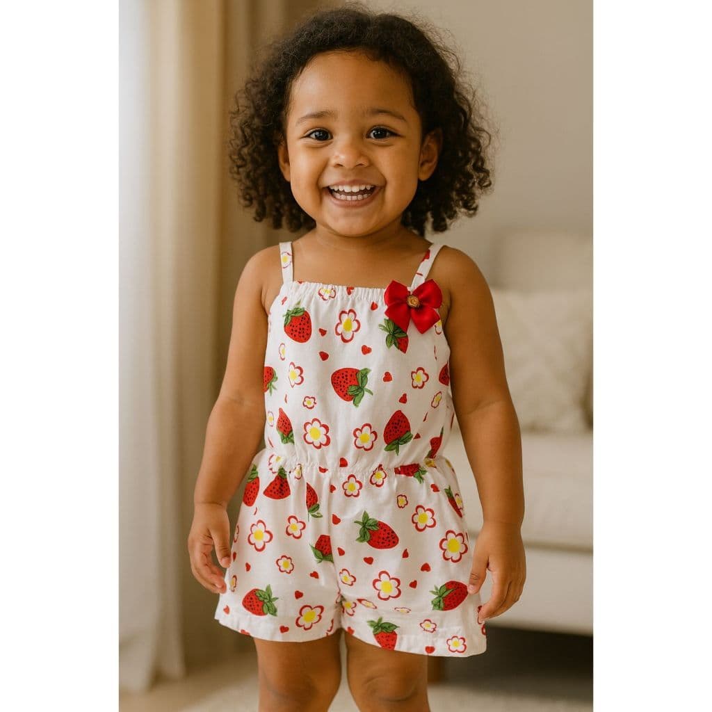 Macaquinho Infantil Feminino Verão Curto Estampado Confortável