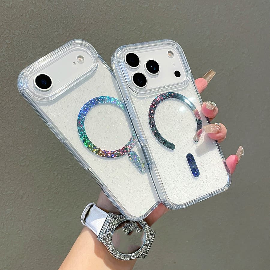 Laser Glitter Estrela Caso Magnético Para iPhone 17 Ar 16 16E 15 14 13 12 Pro Max Plus 11 Carregamento Sem Fio Capa Clar