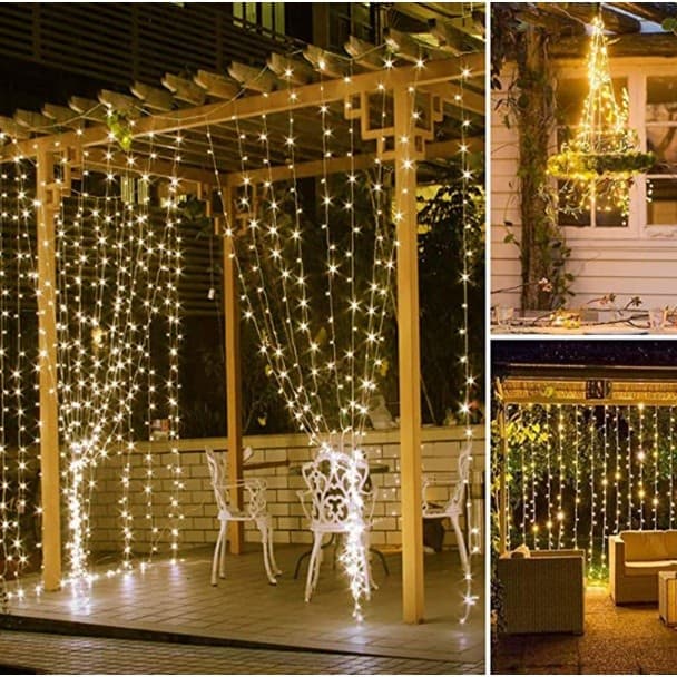 cortina 300 Leds 3x3 Metros Festa Casamento Eventos Natal Luz Branco Amarelo Luz Quente