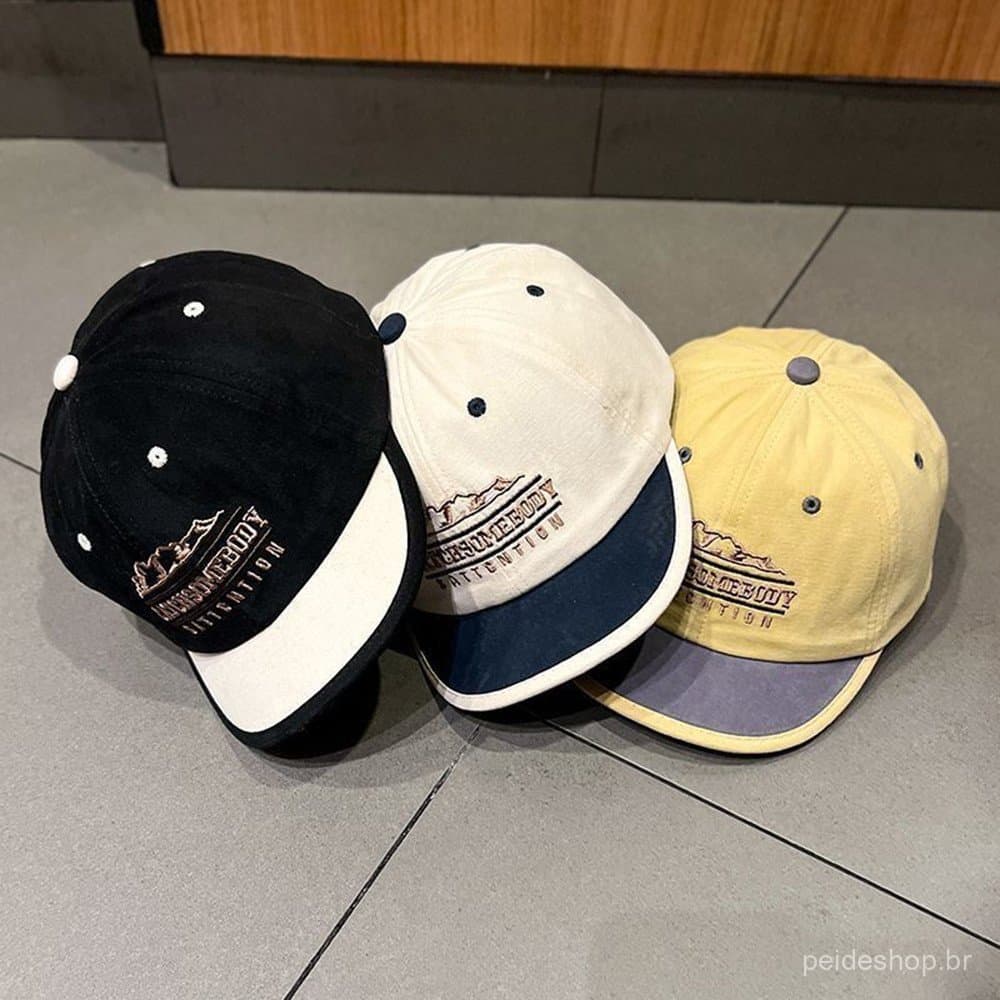 Boné De Beisebol Colorblock De Aba Curta Com Letras Bordadas Estilo Coreano Moda Masculina E Feminina Chapéu Hip-hop