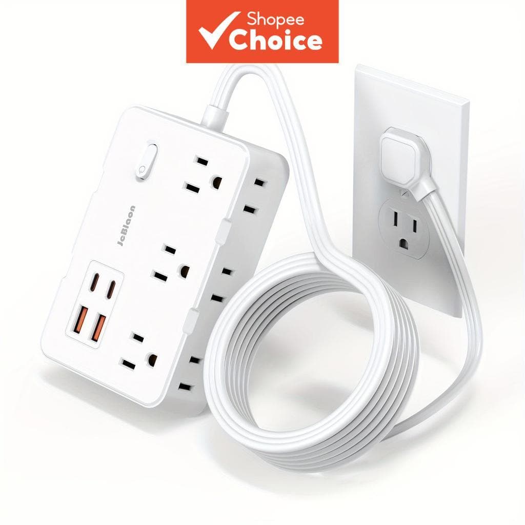 10-em-1 Protetor de Surtos com Filtro de Linha, Adaptador de Energia com 5 pés, Proteção Contra Surtos com 6 Tomadas