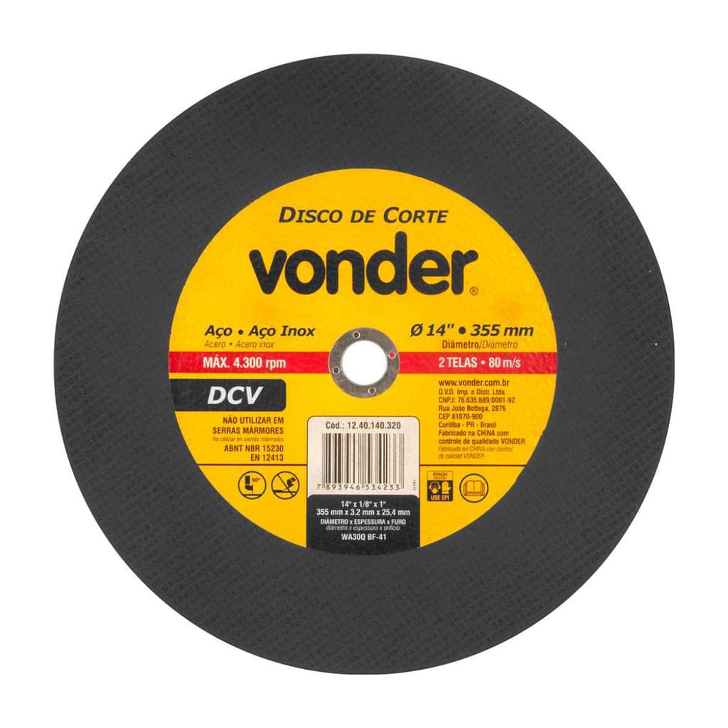 Disco De Corte Policorte 14 Pol Vonder 355 X 3,2 X 25,40 DCV