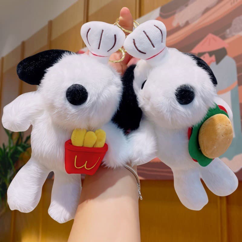Bonito Snoopy Pingente Brinquedo De Pelúcia Boneca Comida Filhote De Cachorro Saco Chaveiro Pano Pequeno Presente