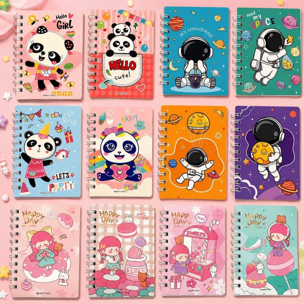 Kit 4 Mini Cadernos Espiral Fofos 7,5x10,5cm Papelaria Escolar Infantil