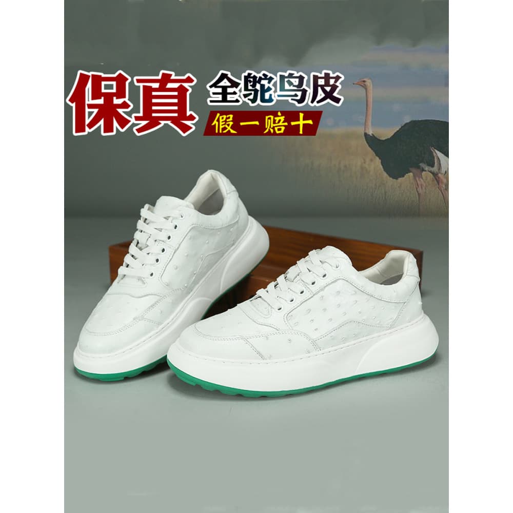 Novos sapatos masculinos High-End branco sapatos de couro de avestruz genuíno sapatos casuais sola macia elegante confor