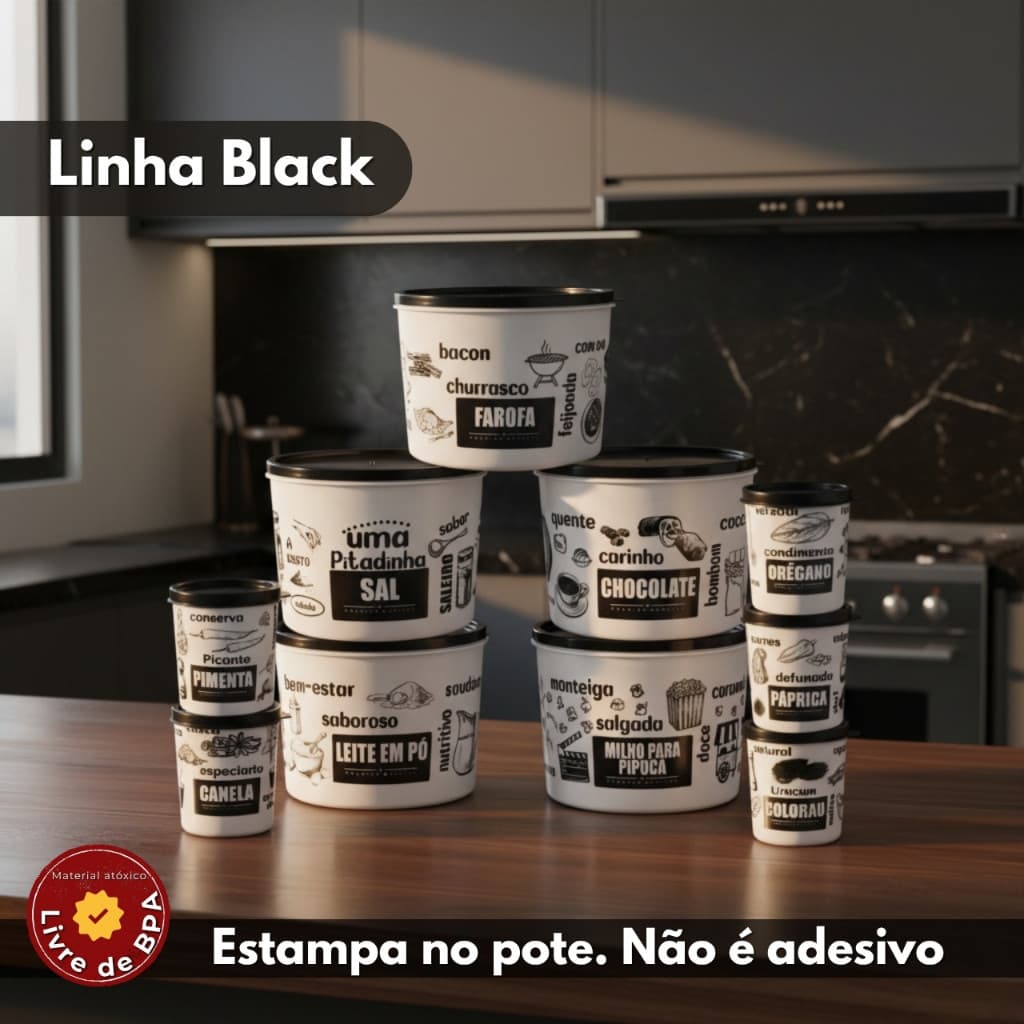 Kit Cozinha Jogo 10 Peças Mantimento Hermetico Decorado Potes Tapuer Impressão Label