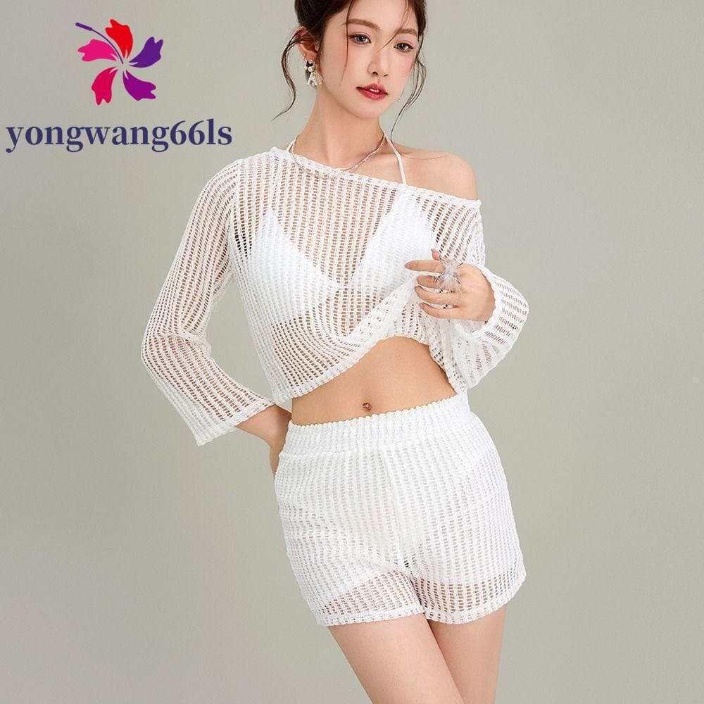 YONGWANG Maiô De Malha De Crochê , Pulôver De Praia , Manga Comprida , Roupas