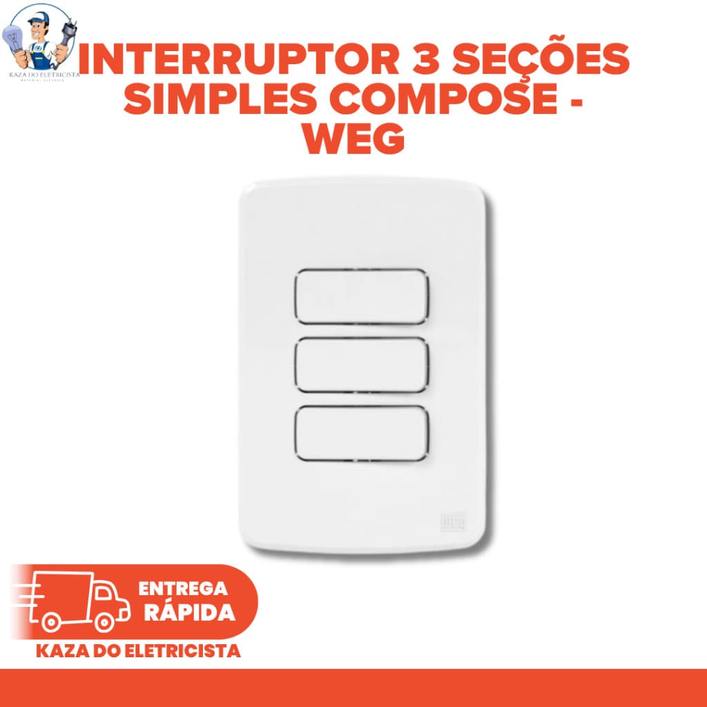 kit 3 Interruptor 3 Seções Simples 4x2 Branco Composé 10A WEG