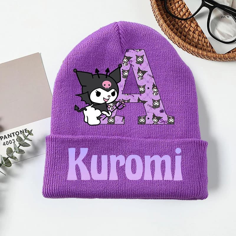 Sanrio Kuromi Chapéu De Malha Infantil Bonito Carta Az Impresso Meninas Inverno Quente Gorro Moda Dos Desenhos Animados