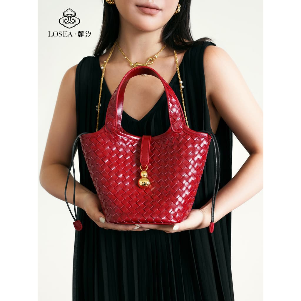 LOSEA LOSEA < Guanzai > Bolsa de cesta de vegetais de cabaça tecida à mão Original feminina bolsa transversal vermelha