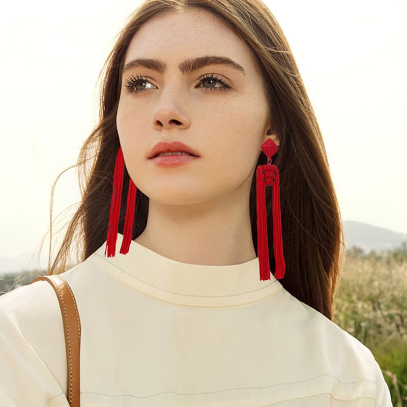 GHGl Original Bohemian Red Tassel Brincos Feminino Longo Retro Elegante Estilo Étnico Joias Brincos de Noiva