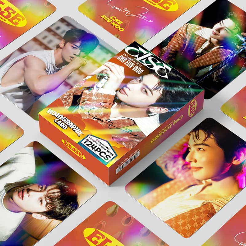124 Pçs/Caixa Cha EunWoo Photocards ELSE Holográfico LOMO Cartão KPOP Coleção De Adesivos