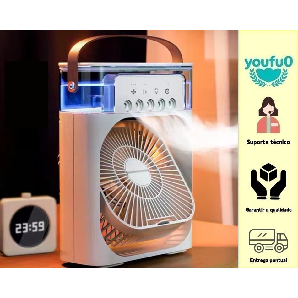 Umidificador portátil com ventilador de resfriamento de ar com tanque de água LED e conexão USB