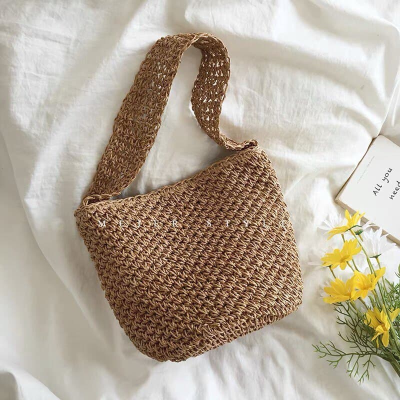 bolsa feminina bolsa transversal feminino Versão coreana ins bolsa de palha portátil simples de um ombro nas axilas