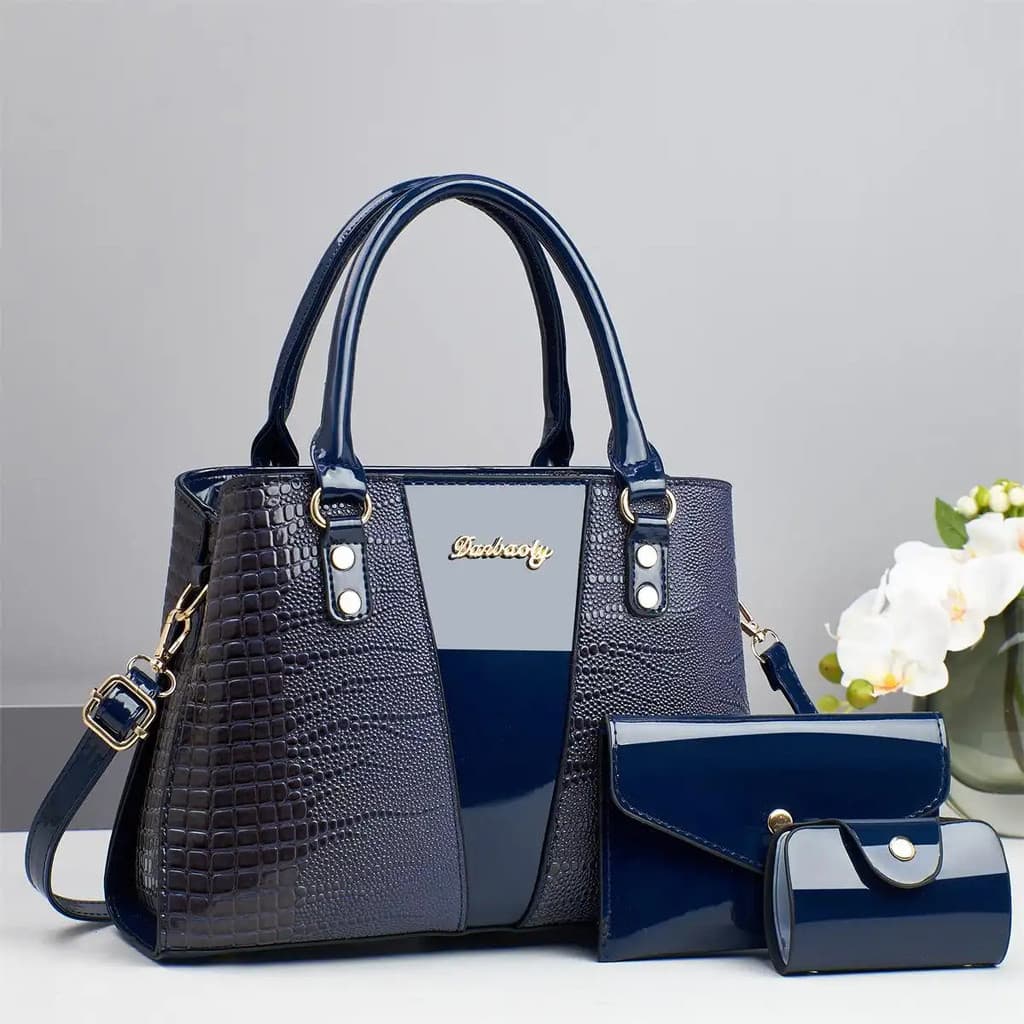 Conjunto de Bolsas, Mãe-Filha, Bolsa Feminina, Padrão Crocodilo, Bolsa de Ombro e Transversal, Conjunto de Três Peças, B