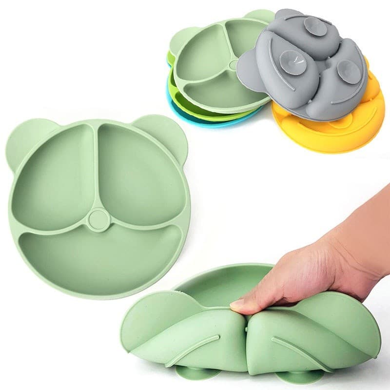 Pratos Infantis, Tigela de Silicone com Ventosa para Bebê / Prato com Formato de Urso para Bebê / Conjunto de Utensílios