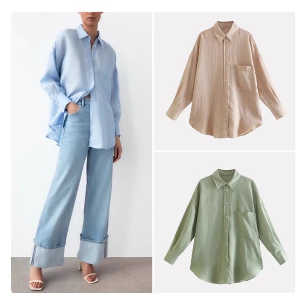 Camisa feminina de linho puro estilo básico novo estilo 8188366