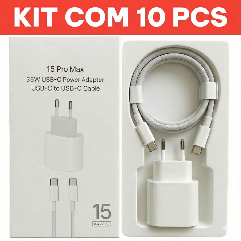 Kit 6/10 Carregador Turbo 35W + Cabo Trançado USB-C Para iPhone 15 16 Pro Max Plus Fonte Rápida