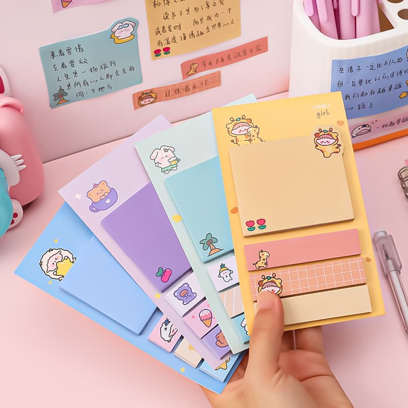 Bloco adesivo nota adesiva e marcador de páginas fofo kawaii