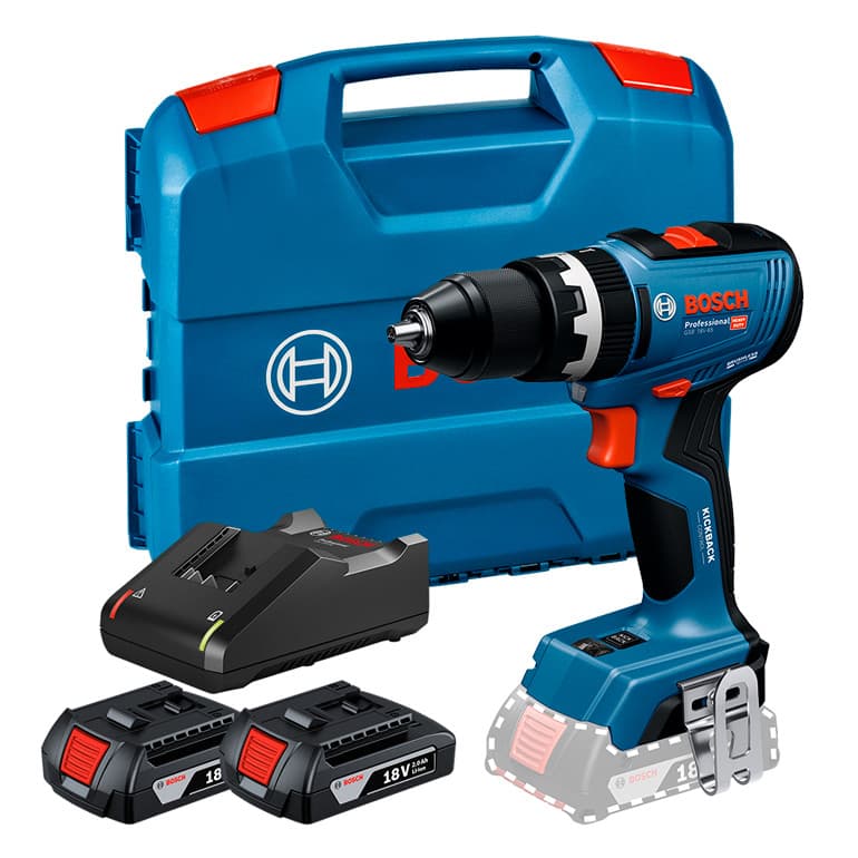 Kit Furadeira e parafusadeira De Impacto 1/2 Gsb 18v 65 18v 2 Baterias Carregador e maleta Bosch