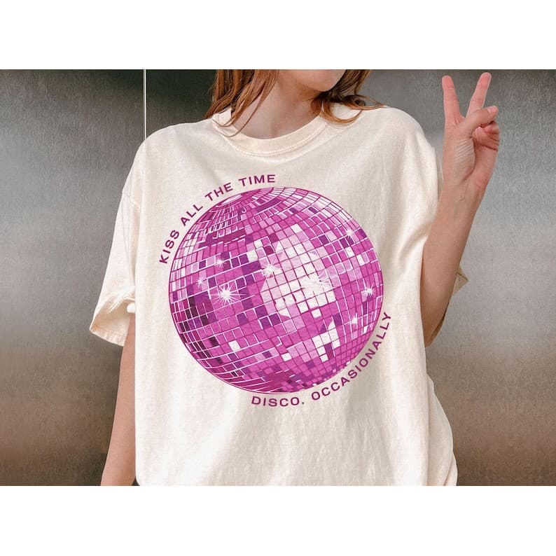 Camiseta Oversized Unissex Branca, Alta Qualidade, Estampa Harry Styles Disco Ball Rosa