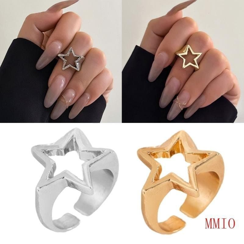 MMIO Cute Star Silver Gold Color Abertura Anéis Ajustáveis Para Aniversário