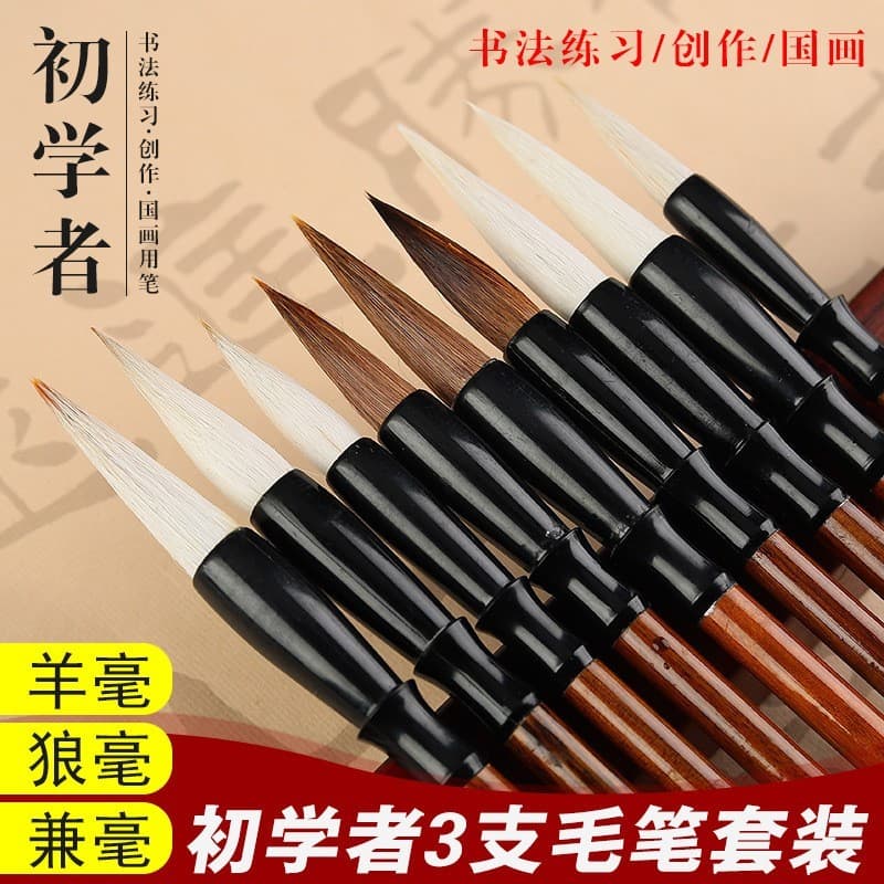 Pincel de pintura chinesa, cabelo de lobo e cabelo de ovelha, conjunto de canetas de combate para iniciantes, estudantes