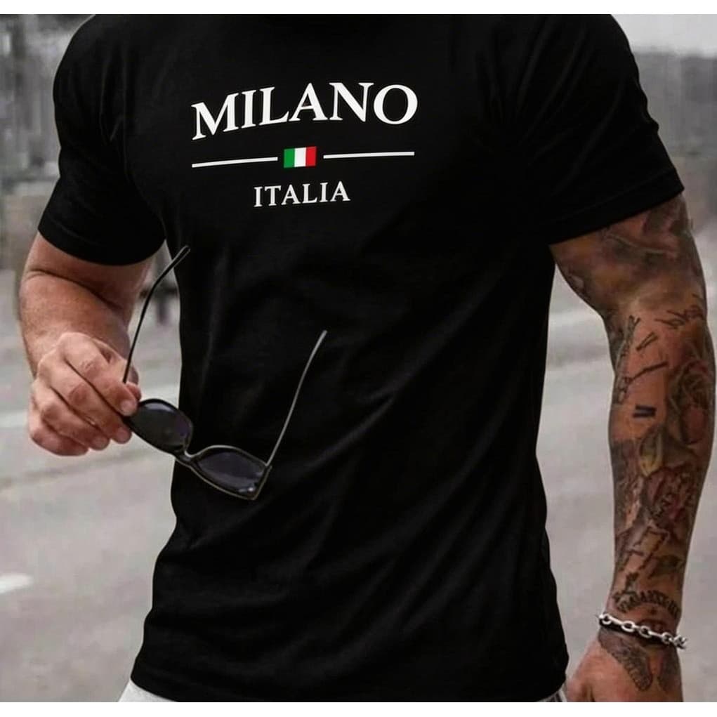 camisa camiseta masculina 100% algodão/estampa Milão básica esportiva estilo street unissex