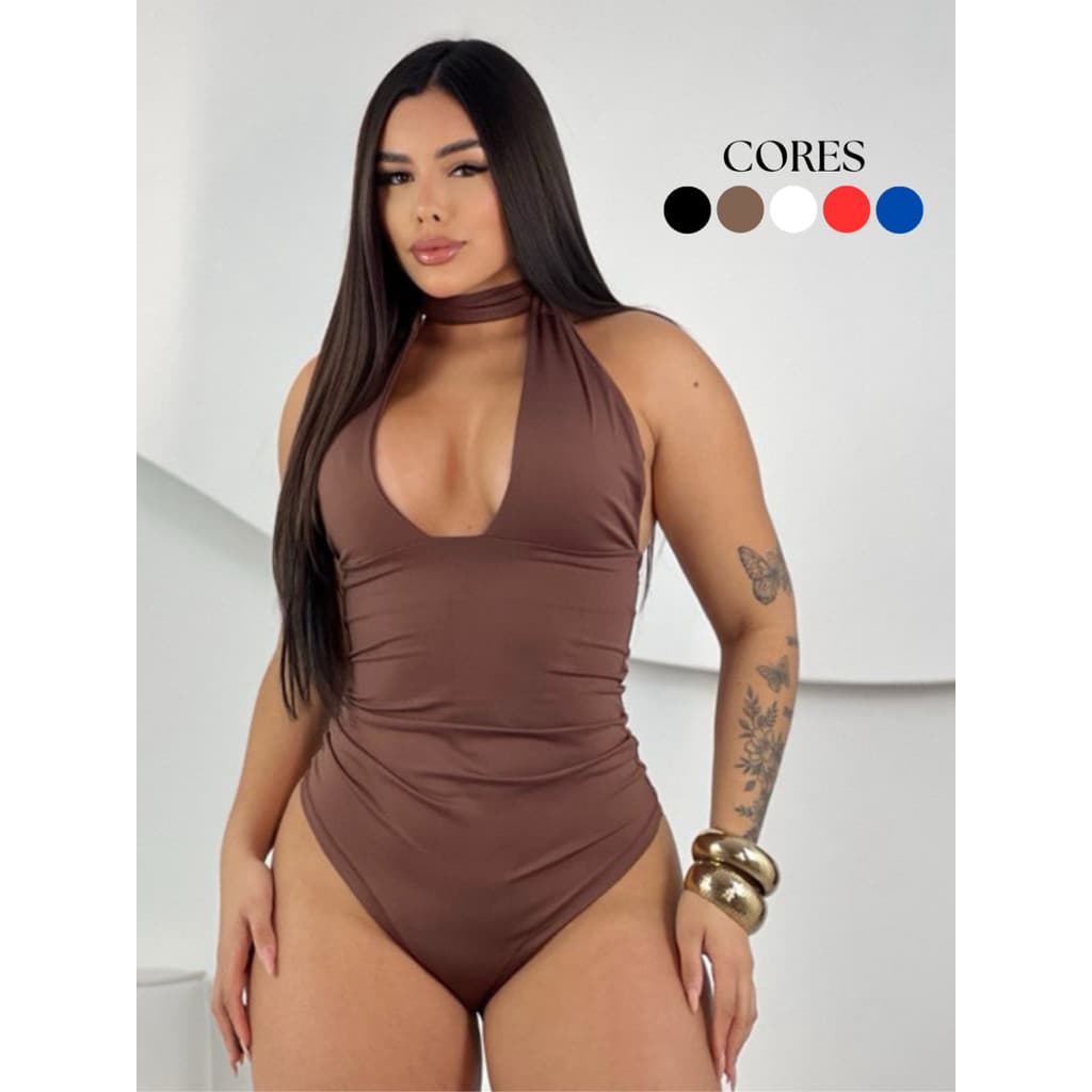 Body Multiformas Feminino Costa Nua Amarração Decote Amarrar no Pescoço Decotado Suplex Premium