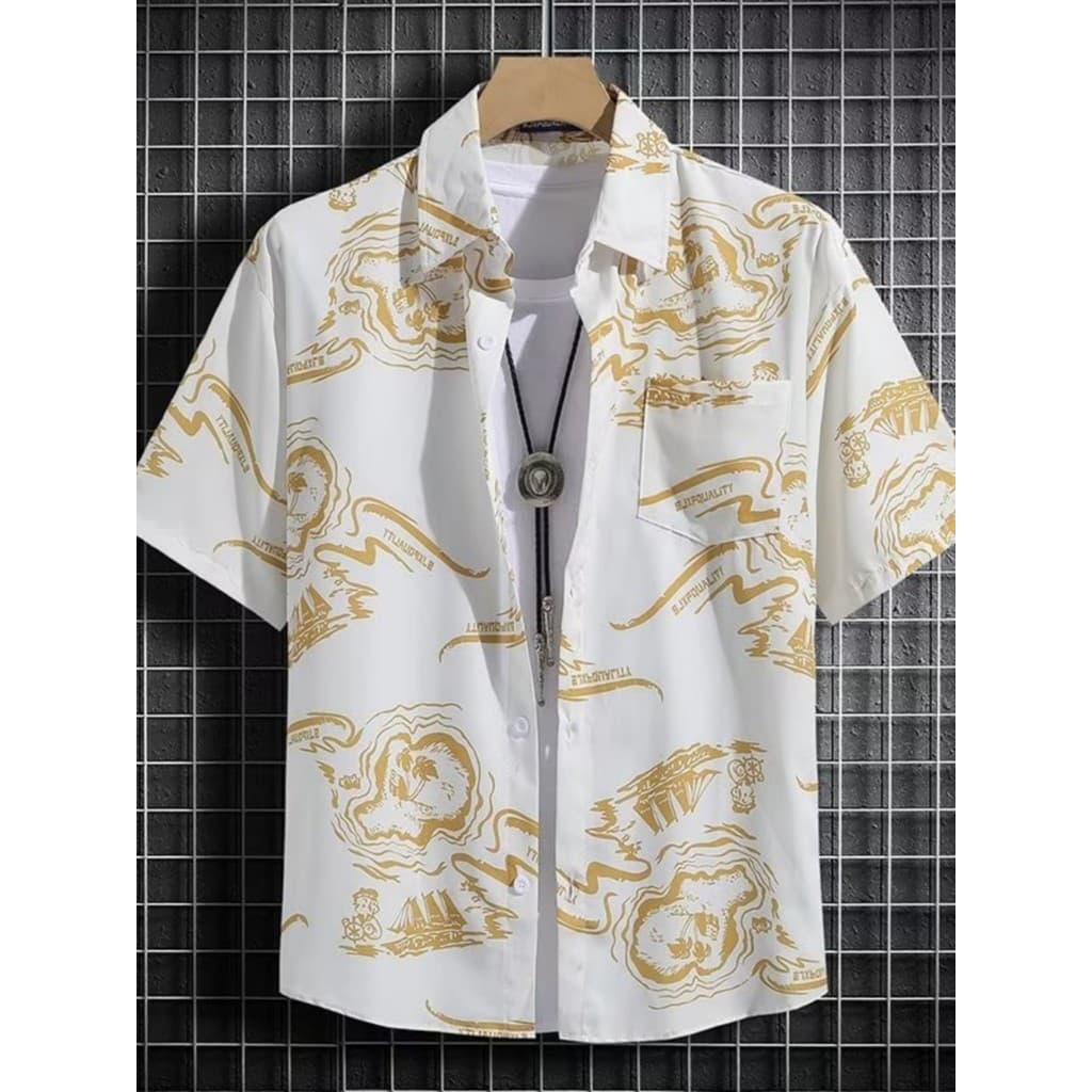 Havaí gelo seda flor camisa masculina verão de manga curta fina de secagem rápida praia Puffer bonito único na moda Graf